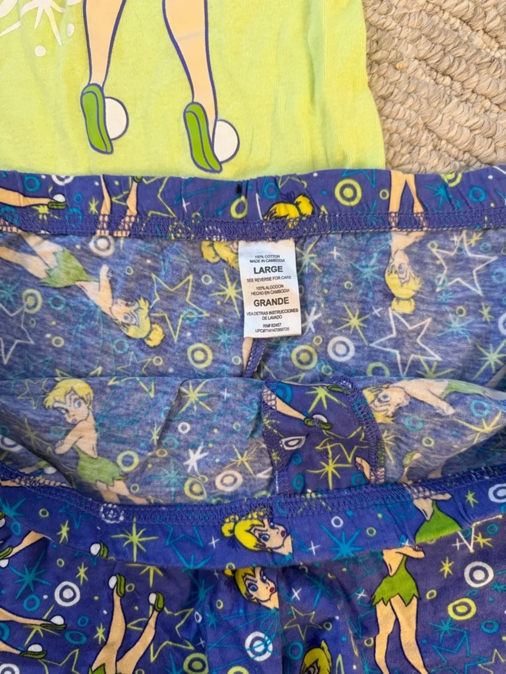 Disney Tinker Bell Lime Green Tank with Blue Printed Shorts - Picture 3 of 3